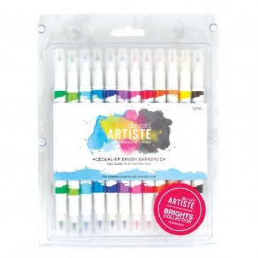 Dual Tip Brush Markers (12pcs) - Bright - Crafty Inventors