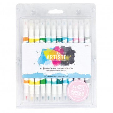 Dual Tip Brush Markers (12pcs) - Pastel - Crafty Inventors