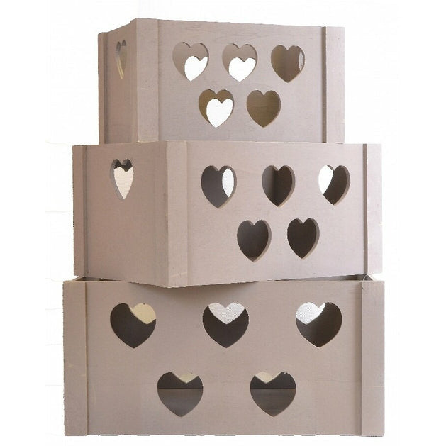 Wooden Heart Storage Crates - Set of 3 - Crafty Inventors